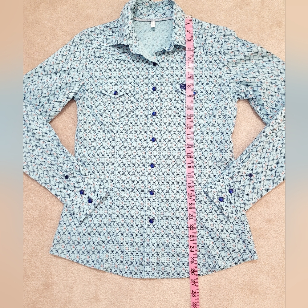 Cinch Western Shirt Women's Size Small Blue Geometric Pearl Snap 100% Cotton - Picture 13 of 14